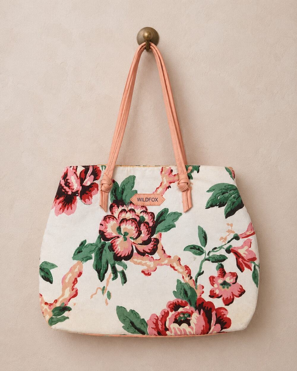 Wildfox Floral Polycanvas Double Handle Tote Bag Pink Green Blush